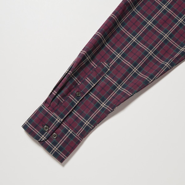 Uniqlo Extra Fine Cotton Broadcloth Checked Long-Sleeve Miesten Paidat Viininpunainen | 9014-UAIET