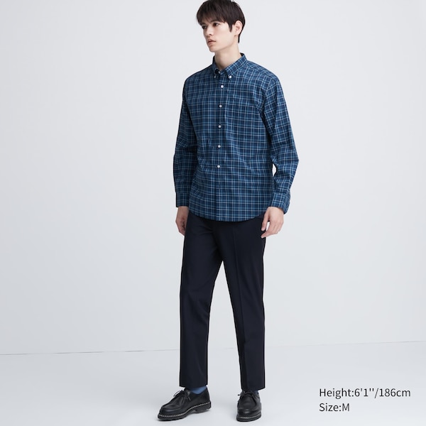 Uniqlo Extra Fine Cotton Broadcloth Checked Long-Sleeve Miesten Paidat Sininen | 2841-EFZGH