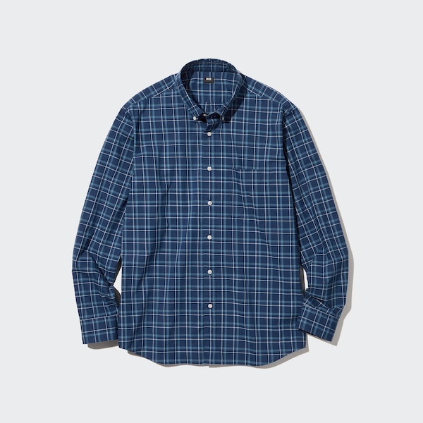 Uniqlo Extra Fine Cotton Broadcloth Checked Long-Sleeve Miesten Paidat Sininen | 2841-EFZGH