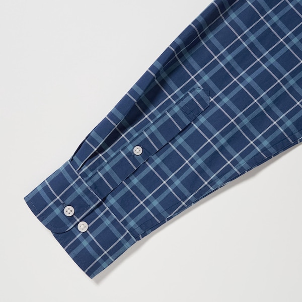 Uniqlo Extra Fine Cotton Broadcloth Checked Long-Sleeve Miesten Paidat Sininen | 2841-EFZGH