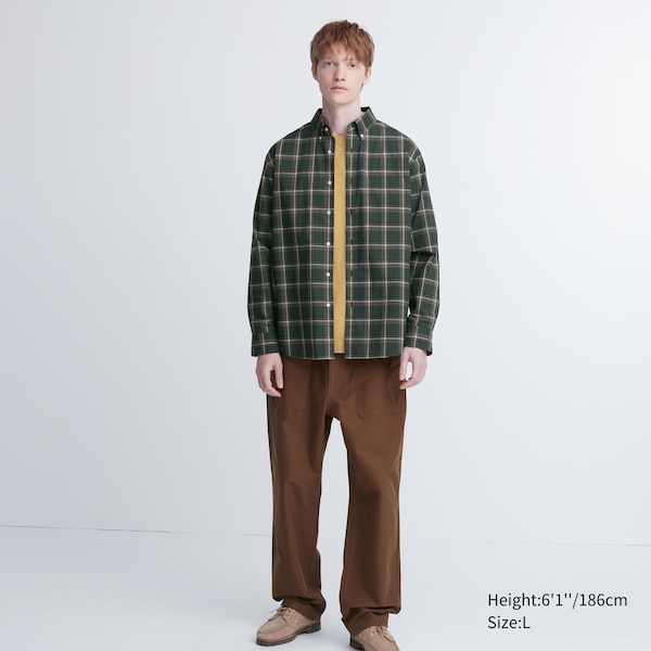 Uniqlo Extra Fine Cotton Broadcloth Checked Long-Sleeve Miesten Paidat Oliivinvihreä | 5149-KHWJO