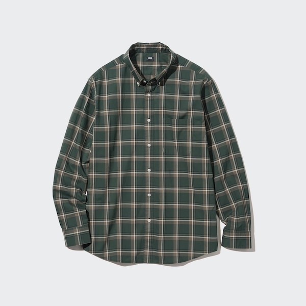 Uniqlo Extra Fine Cotton Broadcloth Checked Long-Sleeve Miesten Paidat Oliivinvihreä | 5149-KHWJO