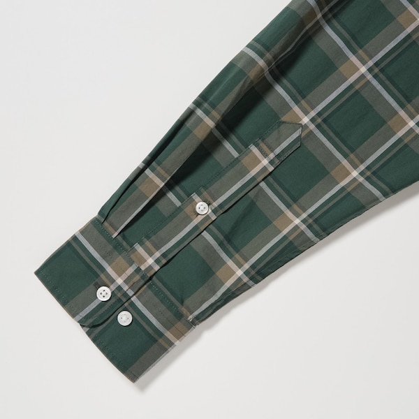 Uniqlo Extra Fine Cotton Broadcloth Checked Long-Sleeve Miesten Paidat Oliivinvihreä | 5149-KHWJO