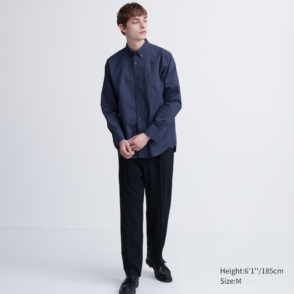 Uniqlo Extra Fine Cotton Broadcloth Dotted Long-Sleeve Miesten Paidat Sininen | 7498-UBFIZ