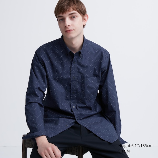 Uniqlo Extra Fine Cotton Broadcloth Dotted Long-Sleeve Miesten Paidat Sininen | 7498-UBFIZ