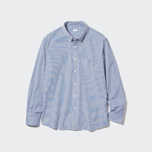 Uniqlo Extra Fine Cotton Broadcloth Striped Long-Sleeve Miesten Paidat Sininen | 3982-SCWQR