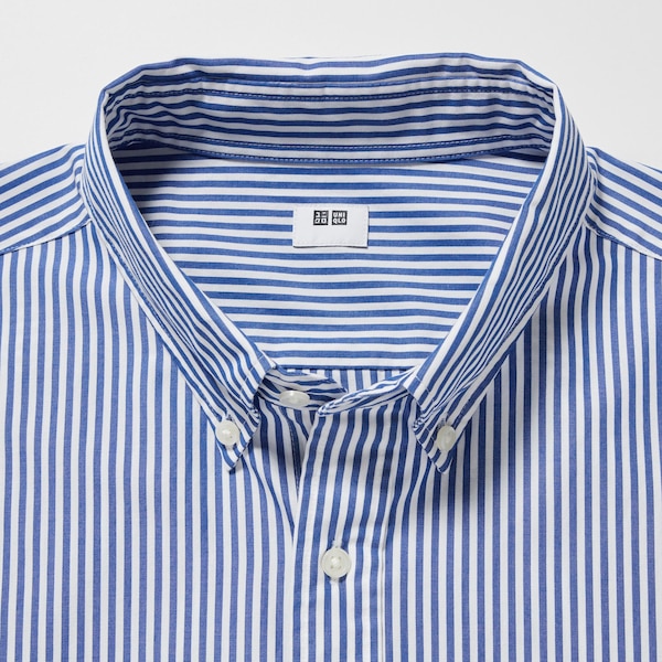 Uniqlo Extra Fine Cotton Broadcloth Striped Long-Sleeve Miesten Paidat Sininen | 3982-SCWQR