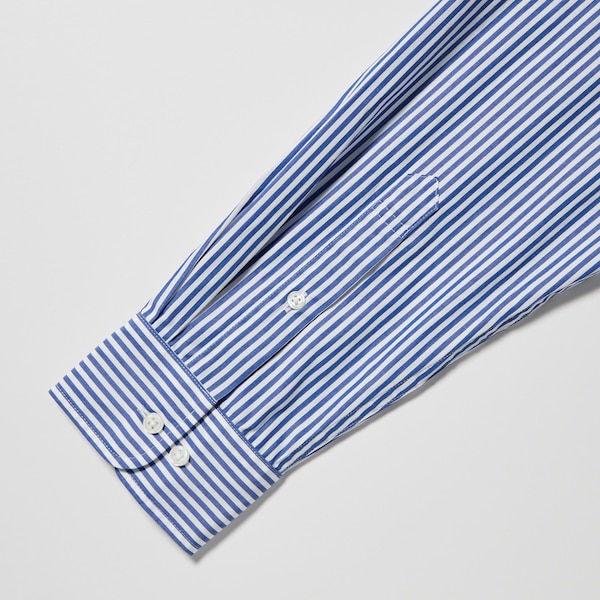 Uniqlo Extra Fine Cotton Broadcloth Striped Long-Sleeve Miesten Paidat Sininen | 3982-SCWQR