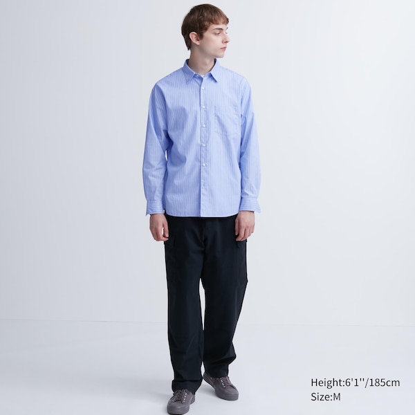 Uniqlo Extra Fine Cotton Broadcloth Striped Long-Sleeve Miesten Paidat Sininen | 2815-NKRVE