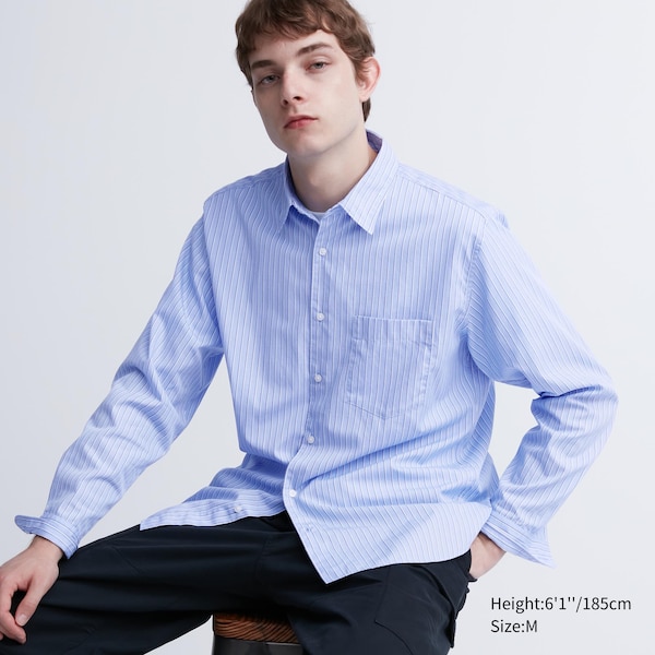 Uniqlo Extra Fine Cotton Broadcloth Striped Long-Sleeve Miesten Paidat Sininen | 2815-NKRVE