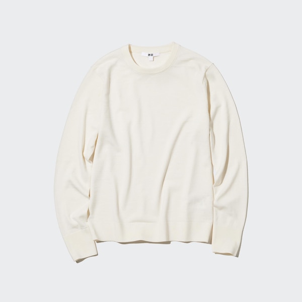 Uniqlo Extra Fine Merino Crew Neck Long-Sleeve Naisten Neulepuserot Valkoinen | 5241-OCZKW