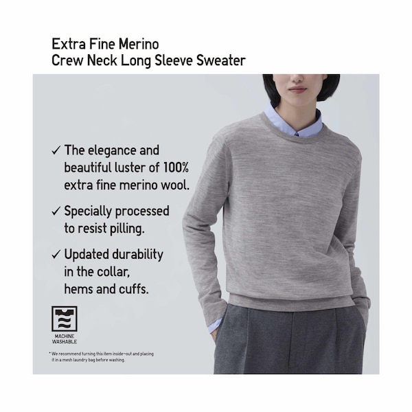 Uniqlo Extra Fine Merino Crew Neck Long-Sleeve Naisten Neulepuserot Sininen | 5231-RQLDM