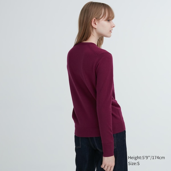 Uniqlo Extra Fine Merino Crew Neck Long-Sleeve Naisten Neulepuserot Viininpunainen | 1395-SKLRM