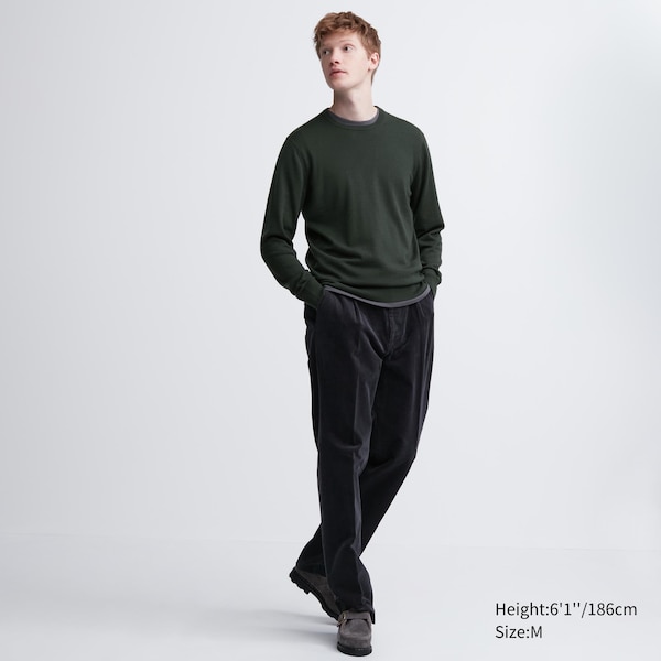 Uniqlo Extra Fine Merino Crew Neck Miesten Neulepuserot Vihreä | 9245-KDQUF