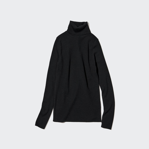 Uniqlo Extra Fine Merino Ribbed Turtleneck Long-Sleeve Naisten Neulepuserot Mustat | 8796-SDHFN