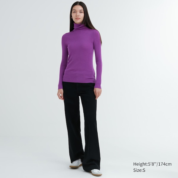 Uniqlo Extra Fine Merino Ribbed Turtleneck Long-Sleeve Naisten Neulepuserot Violetit | 6532-KYDLN