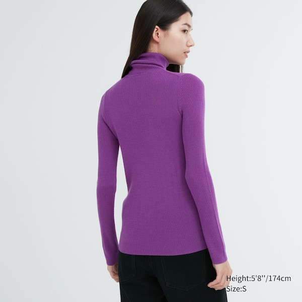 Uniqlo Extra Fine Merino Ribbed Turtleneck Long-Sleeve Naisten Neulepuserot Violetit | 6532-KYDLN