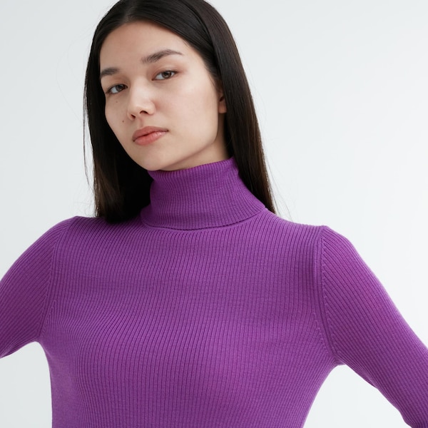 Uniqlo Extra Fine Merino Ribbed Turtleneck Long-Sleeve Naisten Neulepuserot Violetit | 6532-KYDLN