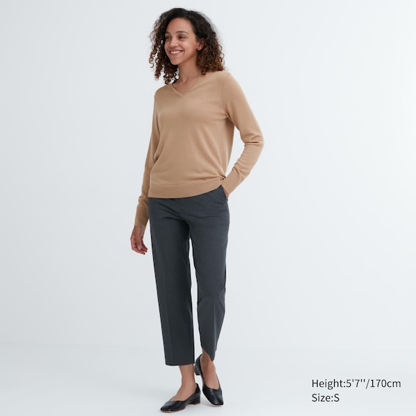 Uniqlo Extra Fine Merino V-Neck Long-Sleeve Naisten Neulepuserot Beige | 4762-DRHQE