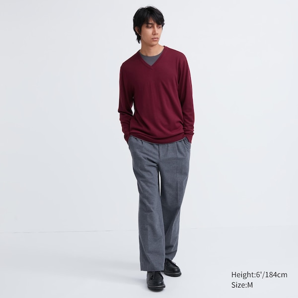 Uniqlo Extra Fine Merino V-Neck Miesten Neulepuserot Viininpunainen | 3608-YIHJV