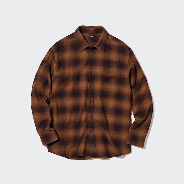 Uniqlo Flannel Checked Long-Sleeve Miesten Paidat Ruskea | 3496-BVISY