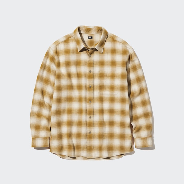 Uniqlo Flannel Checked Long-Sleeve Miesten Paidat Keltainen | 4153-IVLEO