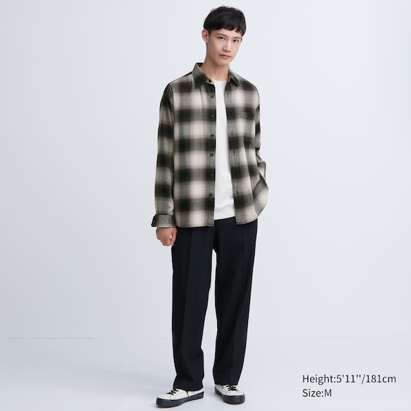 Uniqlo Flannel Checked Long-Sleeve Miesten Paidat Mustat | 1924-RYADU