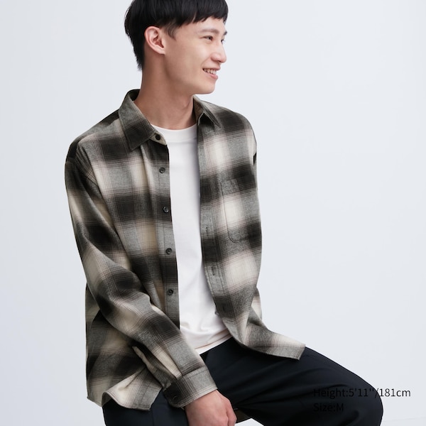 Uniqlo Flannel Checked Long-Sleeve Miesten Paidat Mustat | 1924-RYADU