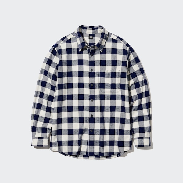 Uniqlo Flannel Checked Long-Sleeve Miesten Paidat Sininen | 2513-XJSIK