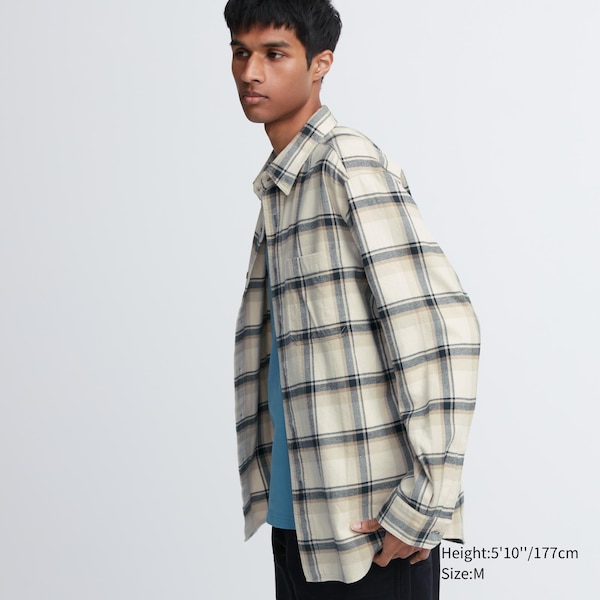 Uniqlo Flannel Checked Long-Sleeve Miesten Paidat Beige | 6471-EPOYN