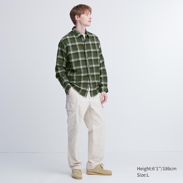 Uniqlo Flannel Checked Long-Sleeve Miesten Paidat Beige | 6023-ECOQY