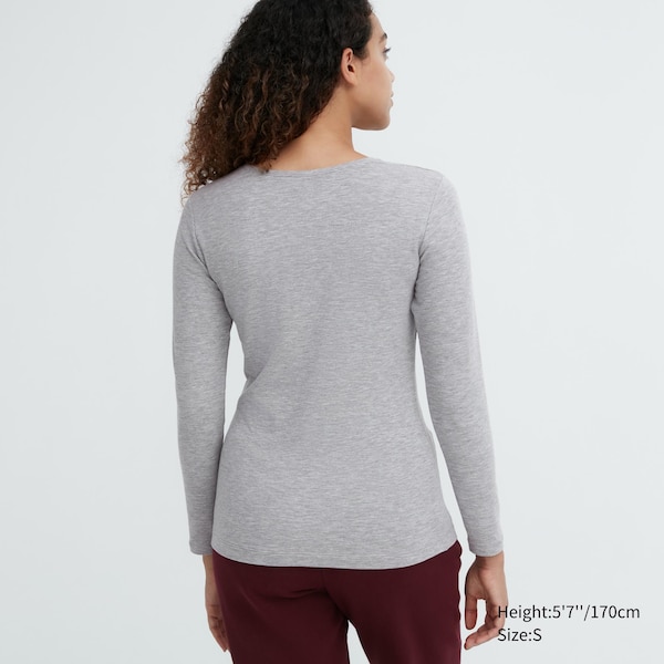 Uniqlo HEATTECH Cotton Crew Neck Long-Sleeve Naisten T Paidat Tummanharmaat | 3724-ZMQNS