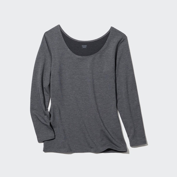 Uniqlo HEATTECH Cotton Scoop Neck Long-Sleeve Naisten T Paidat Tummanharmaat | 0792-XGZRN