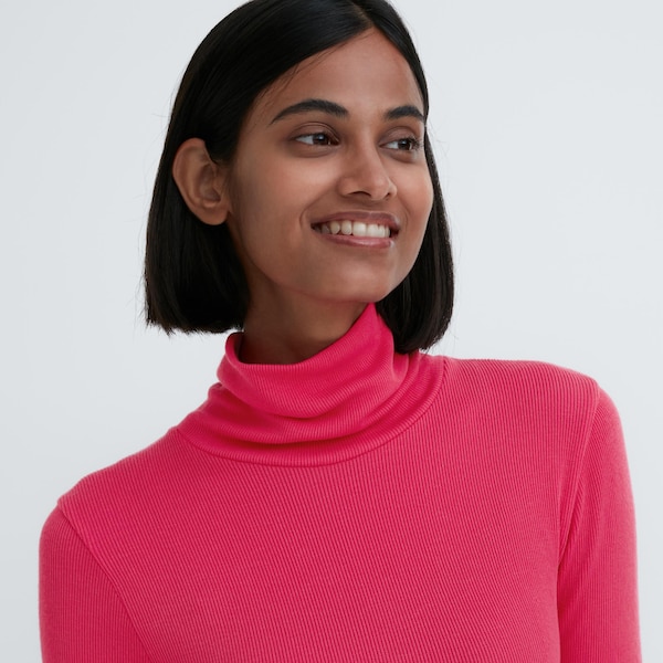 Uniqlo HEATTECH Extra Warm Seamless Ribbed Turtleneck Long-Sleeve Naisten T Paidat Fuksia | 8762-ZXSEY