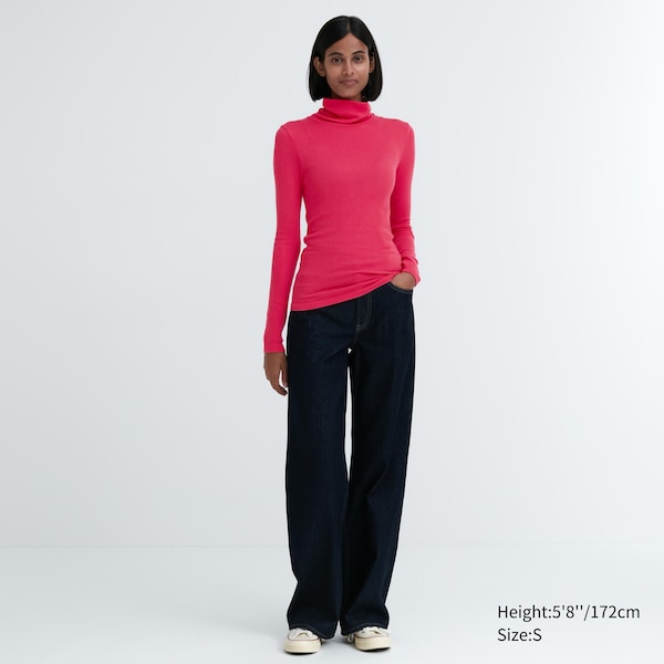 Uniqlo HEATTECH Extra Warm Seamless Ribbed Turtleneck Long-Sleeve Naisten T Paidat Fuksia | 8762-ZXSEY