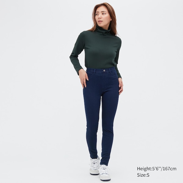 Uniqlo HEATTECH Ultra Stretch High-Rise Denim Leggings Naisten Housut Sininen | 1574-DSKMJ