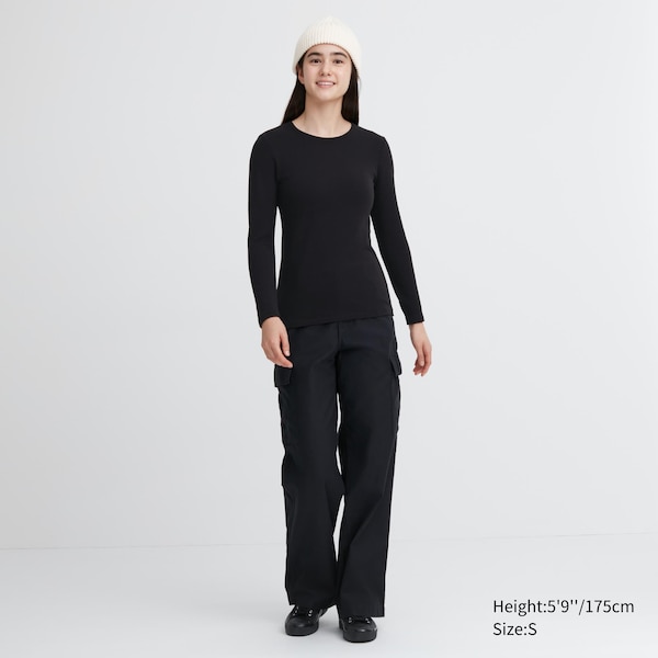 Uniqlo HEATTECH Ultra Warm Crew Neck Long-Sleeve Naisten T Paidat Mustat | 9638-QOUXF