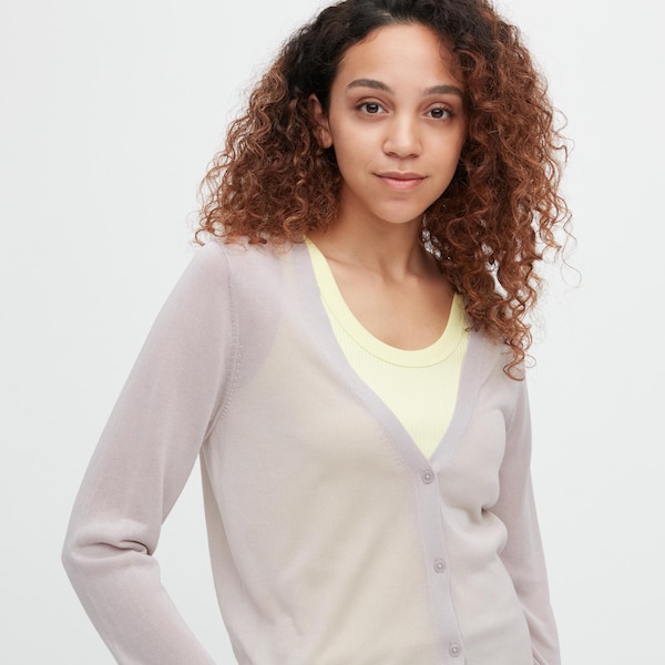 Uniqlo Light V-Neck Long-Sleeve Naisten Neuletakki Beige | 1680-EJYFI