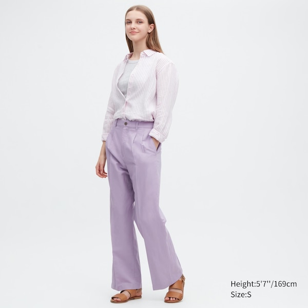 Uniqlo Linen Blend Tucked Wide Naisten Housut Violetit | 4108-PVTNC