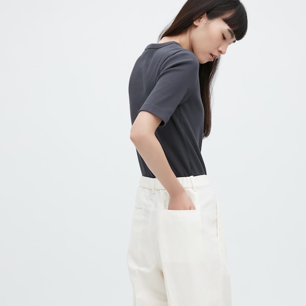 Uniqlo Linen Blend Tucked Wide Naisten Housut Valkoinen | 8935-ICKZE