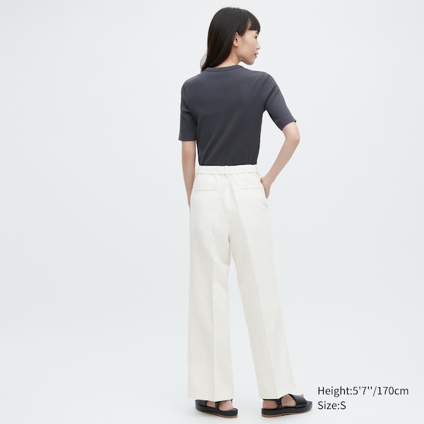 Uniqlo Linen Blend Tucked Wide Naisten Housut Valkoinen | 8935-ICKZE