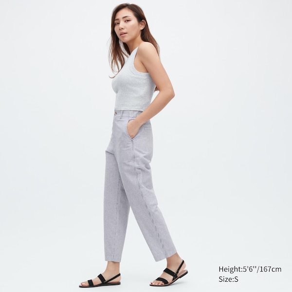 Uniqlo Linen Cotton Tapered Naisten Housut Sininen | 1854-BDAYG