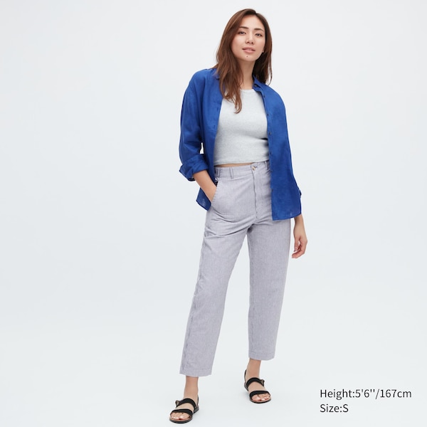 Uniqlo Linen Cotton Tapered Naisten Housut Sininen | 1854-BDAYG