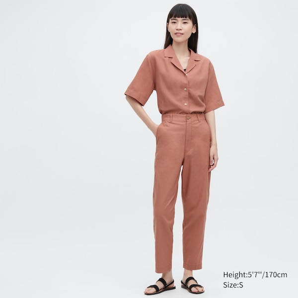 Uniqlo Linen Cotton Tapered Naisten Housut Ruskea | 1627-YXWPF