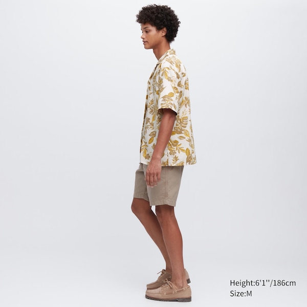 Uniqlo Open Collar Short-Sleeve Miesten Paidat Keltainen | 4392-RHGWO