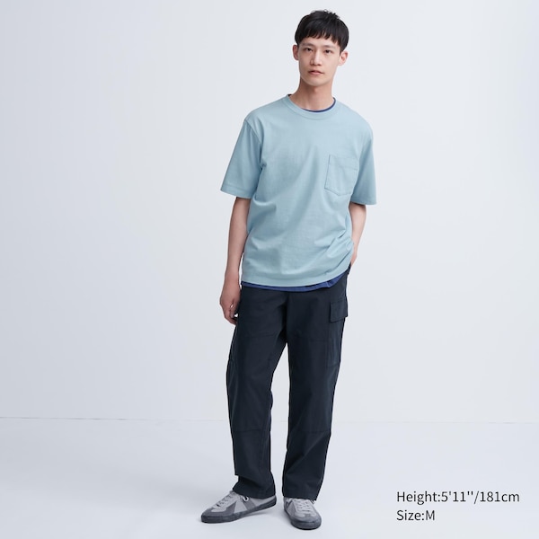 Uniqlo Oversized Pocket Crew Neck Half-Sleeve Miesten T Paidat Sininen | 5814-GJFDM