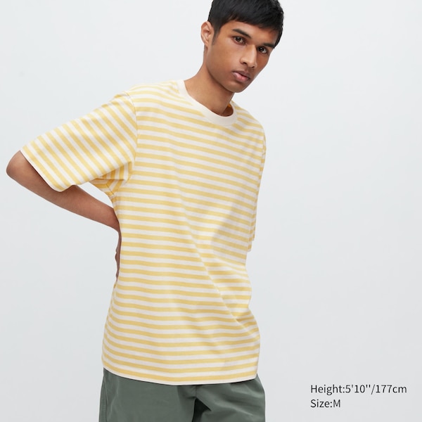 Uniqlo Oversized Striped Half-Sleeve Miesten T Paidat Keltainen | 7504-INPHL