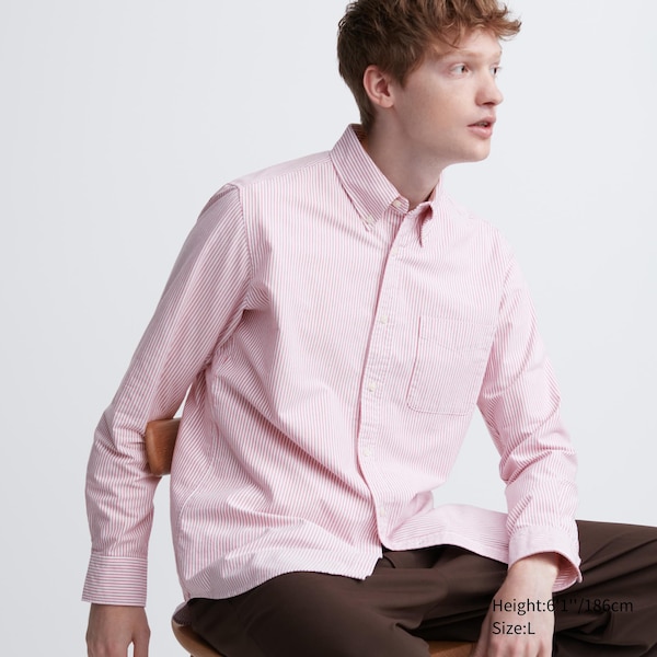 Uniqlo Oxford Striped Slim Fit Long-Sleeve Miesten Paidat Pinkki | 4091-UWLYI