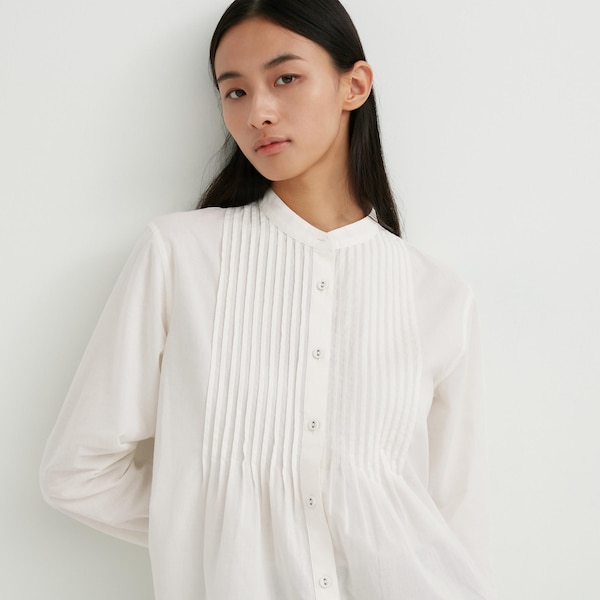 Uniqlo Pintuck Long Sleeve Naisten Paidat Valkoinen | 0537-PMGXB