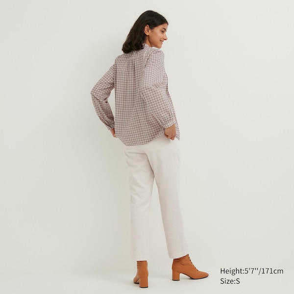 Uniqlo Pintuck Plaid Long-Sleeve Naisten Paidat Beige | 1275-WDPFE